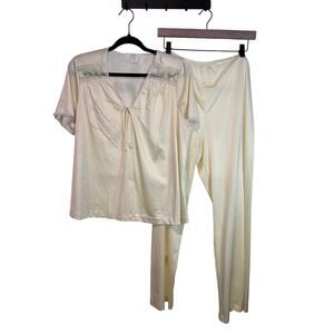 Jolie‎ Two JCPenney Vintage Yellow Nylon Pajama Set Floral Lace Medium